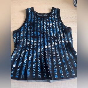 White House Black Market Graphic Black and Blue Tank Top